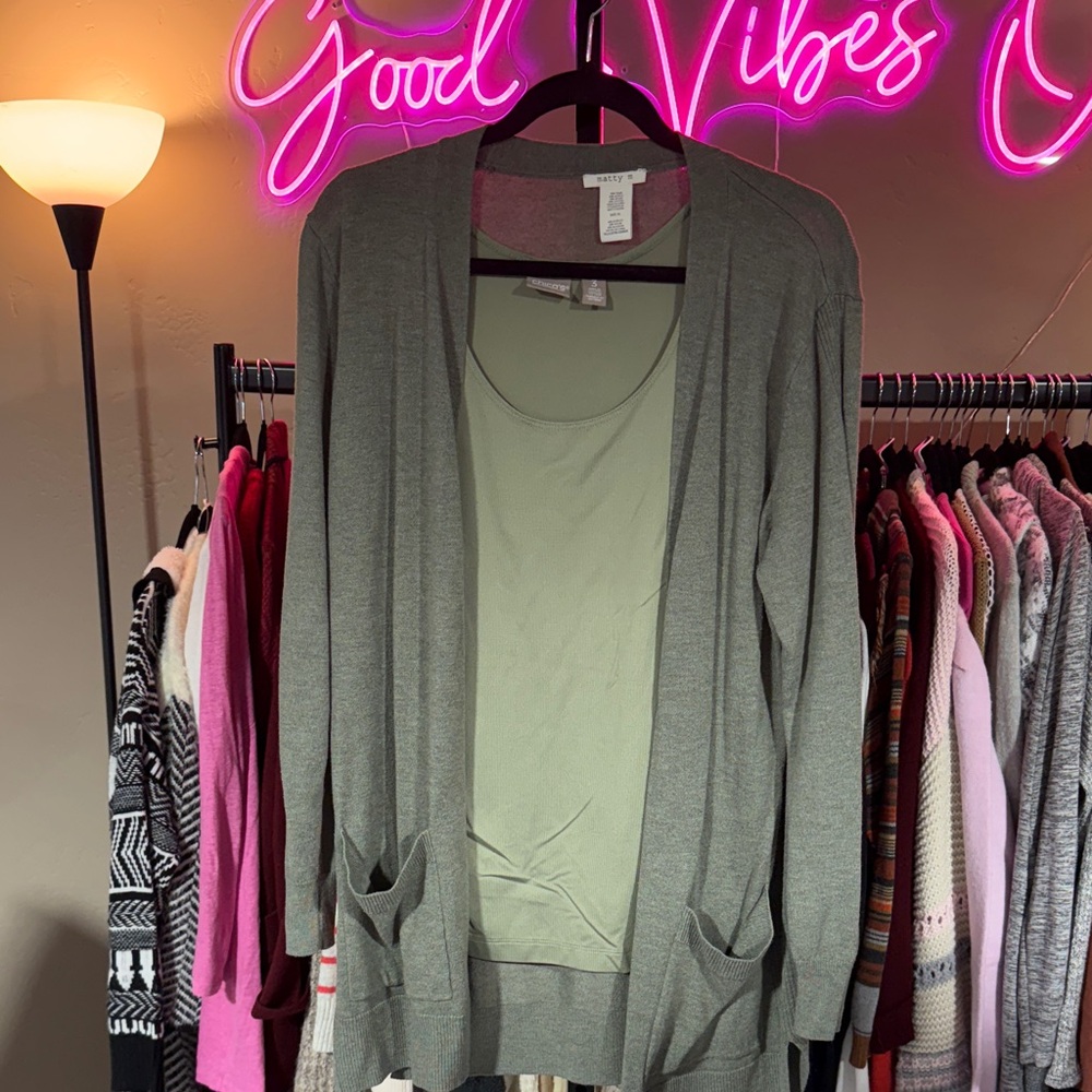 Matty M Olive Green Cardigan Sweater w/ Coordinating Tank